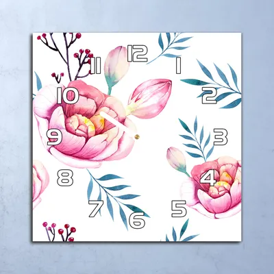 Produktbild von Deko Glasuhr Wanduhr 30x30 Aquarell Blumen Quarz Küchenuhr Bürouhr
