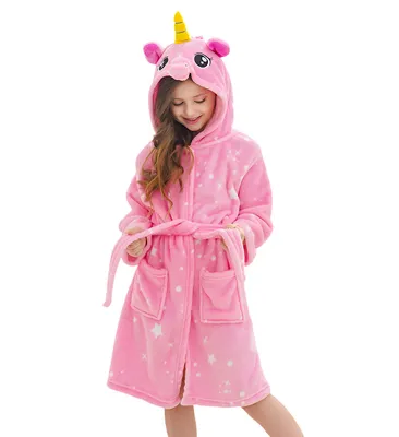 Imagen del producto de Bata de felpa rosa, cálida, talla 134 - Estrellas