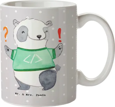 Produktbild von Mr. & Mrs. Panda Teebecher Programmierer Herz - Grau Pastell - Geschenk, Problem Lösen, Trinkbecher, Teetasse, Nerd, Computerfachmann, Keramiktasse, Becher, Kaffeetasse