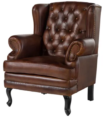 Produktbild von MASSIVMOEBEL24.DE Ohrensessel Echtleder 88x80x108 braun CHESTERFIELD #101