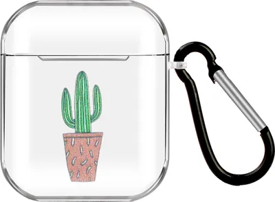 Produktbild von Für AirPods 1 / 2 Kopfhörer Fall tragbare klar niedlich Hörgerät Shell mit Metallhaken Gesamtschutz 8 Cactus