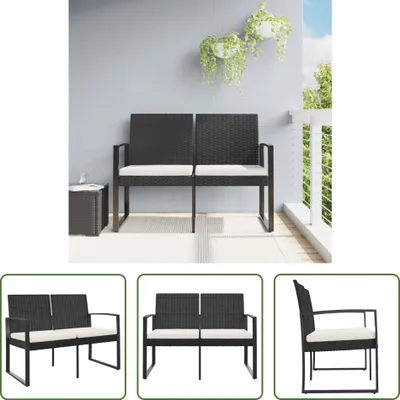 Image de The Living Store Banc de jardin 2 places avec coussins Noir Rotin PP