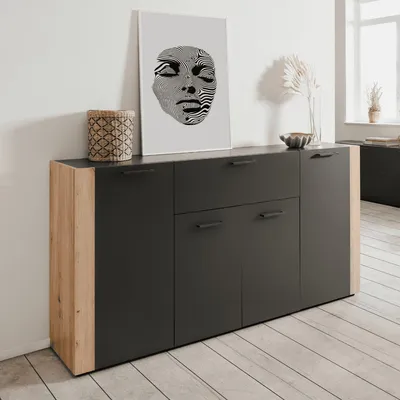 Immagine prodotto di Madia Cento51A con 4 ante e 1 cassetto colore antracite con laterali in rovere artisan 162 cm