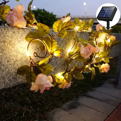 Solar-Rosen-Lichterkette, 2 m, 20 LEDs, wasserdicht, für Garten