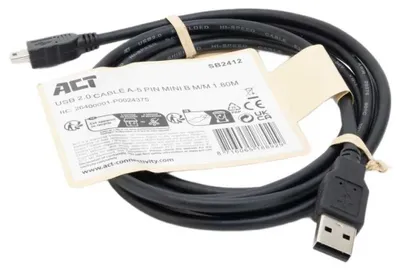 Produktbild von ACT SB2412, 1,8 m, USB A, Mini-USB B, USB 2.0, Männlich/Männlich, Schwarz