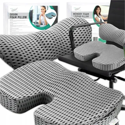 Produktbild von Orthopädisches SET Lendenkissen und Sitzkissen aus Memory Foam - GRAU - Ergonomische Kissen für Sessel, Auto, Bürostuhl - Erhöht Sitzkomfort