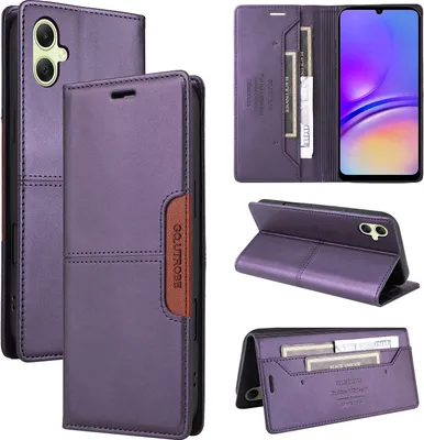 Image de Etui pour Samsung Galaxy A05, étui portefeuille en cuir avec fente pour cartes et support Violet