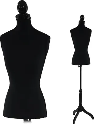 Produktbild von Mendler Schneiderpuppe T221, weiblicher Torso aus Schaumstoff, Schwarz, 128-163 cm höhenverstellbar, mit Holzdreibein und Holzknauf, ideal für Hobby-Schneider und Dekoration