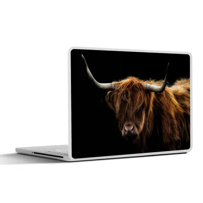 Produktbild von MuchoWow® Laptop Aufkleber Sticker Cover Schottischer Highlander - Hörner - Schwarz - Tiere - Natur - Wild - Kuh 36.5x27.5 cm - Laptop-Sticker