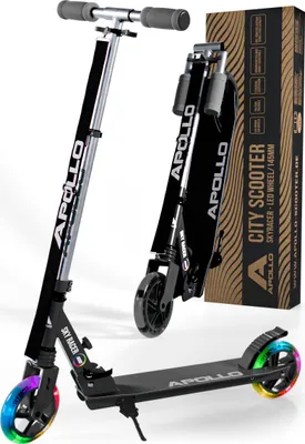 Immagine prodotto di Apollo Skyracer | Monopattino con Ruote a LED da 145 mm | Monopattino pieghevole e regolabile | per bambini dai 6 anni in su, nero