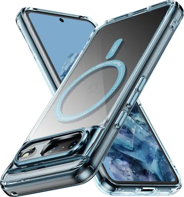 Two clear phone cases with blue accents are shown diagonally against a white background. One case is positioned in front of the other.