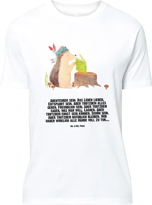Produktbild von Mr. & Mrs. Panda Größe XXL T-Shirt Igel Federschmuck - Weiß - Geschenk, Tshirt, Lagerfeuer, Oversize, Indianer, Tiere, Camping, Shirt, große Größen, Lustiges, Abenteuer