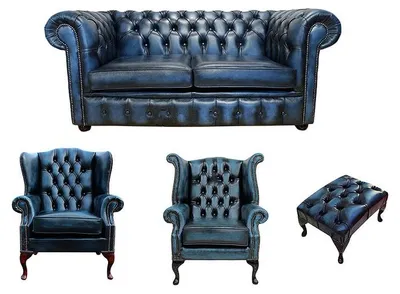 Obrázek produktu pro Chesterfield Design, čalouněná pohovka, sedací souprava, kožená. #427