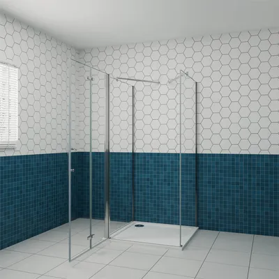 Produktbild von 80x80cm 185cm U-Duschkabine 6mm ESG Nano Glastür 6mm ESG NanoFalttür mit Seitenwand