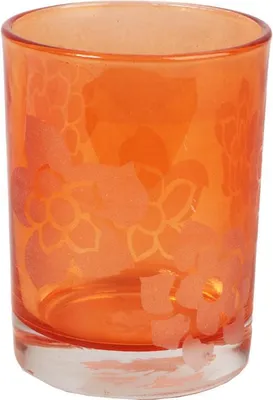 Zdjęcie produktu dla Świecznik szklany pomarańczowy 7,5x10 cm