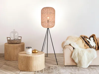 Produktbild von Dreibeinleuchte - Braun - Schwarz - Metall - Sisal - H 150 cm