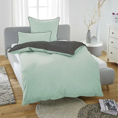 Produktbild von Biberna Melange Flanell Wendebettwäsche 840500 135x200 cm + 80x80 cm mint