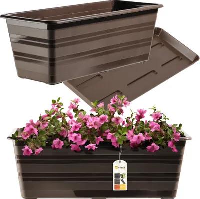 Obrázok produktu pre KADAX kvetináč s tanierikom "Cati", z plastu, kvetináč na balkón, terasu, parapet, 40 cm, hnedý