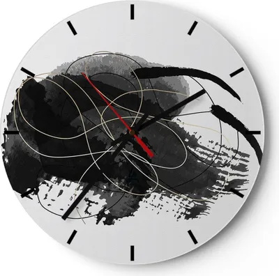 Produktbild von Wanduhr - Rund - Glasuhr - Abstraktion Schwarz Flecken - 30x30cm - Schleichendes Uhrwerk - Lautlos - zum Aufhängen bereit - Dekoration Modern - Wanddekoration aus Glas - C3AR30x30-4368