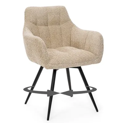 Zdjęcie produktu dla NEW HOME Krzesło FANO obrotowe z funkcją powrotu tapicerowane krzesło do jadalni do salonu - jasnobeżowe - boucle