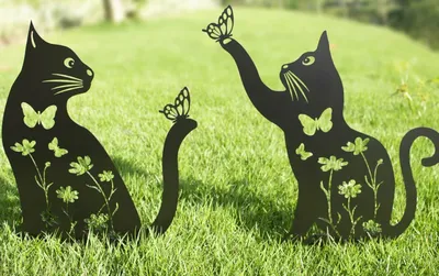 Produktbild von Metall Katze Garten Dekor (2er Pack), 15" Große Größe Katze Dekorative Garten Stakes, Schwarze Katze Silhouette Yard Rasen Outdoor Dekorationen, Wetterbeständigkeit Stahl Katze Dekor für Katzenliebhaber