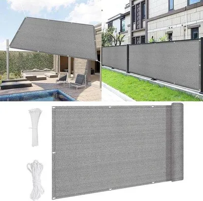 Image de Rideau de protection pour terrasse en tissu HDPE gris clair, 220 g/m², 85 x 575 cm