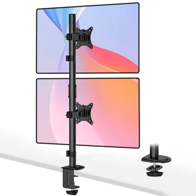 Image de Support pour écran double, pour 2 moniteurs de 17 à 35 pouces, capacité maximale de 12 kg par bras, compatible VESA 75x75 et 100x100, en acier, pour fixation sur bureau