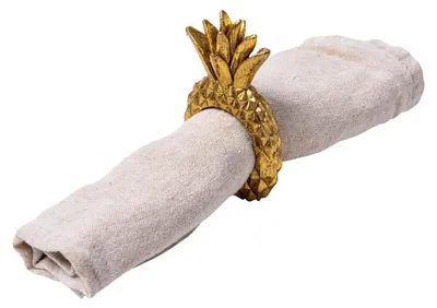 Produktbild von 2 goldene Ananas-Serviettenringe aus Kunstharz 8,5 x 5,5 cm - Einheitsgröße
