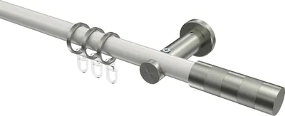 Produktbild von Interdeco Gardinenstange / Vorhangstange Weiß / Edelstahl-Optik, Typ Platon Mavell (Zylinder Bicolor), 20 mm Ø 1-läufig, 320 cm