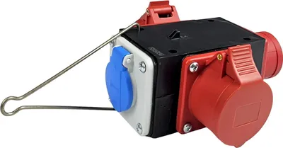 Produktbild von RoadEu - Baustromverteiler  mit CEE und Schuko Ausgängen - Stromverteiler 16A, 380V und 230V - Mobilverteiler 5-poliger CEE-Stecker und 2x Dosen
