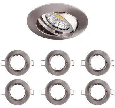 Produktbild von 6x Einbaurahmen Nickel satiniert Ø75 mm für GU10/MR16, schwenkbar, rund, IP20
