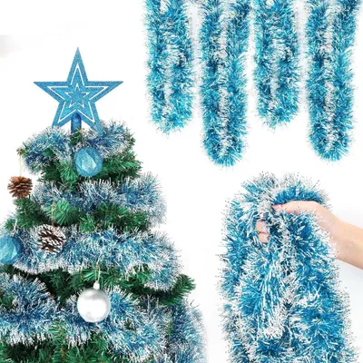 Produktbild von Weihnachtsgirlande 6 x 2M Blau Künstliche Tannengirlande Lametta für Dekoration