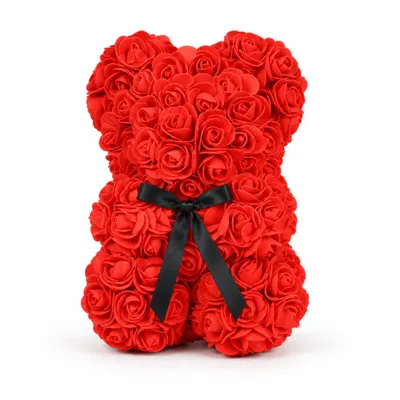 Produktbild von Rosenbär 25 cm – Teddybär aus Rosen mit Schleife, ewige Kunstrosen, romantisches Geschenk für Freundin & Valentinstag – Rot