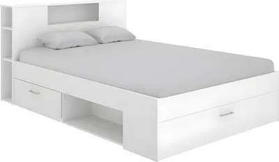 Produktbild von Bett mit Kopfteil, Kommoden und Schubladen - 140x190 cm - Farbe: weiß - LEANDRE