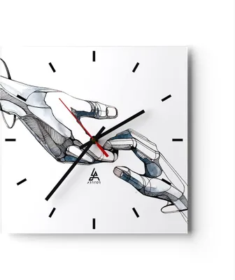 Produktbild von Wanduhr - Quadrat - Glasuhr - Surrealismus Hände Hilfe - 40x40cm - Schleichendes Uhrwerk - Lautlos - zum Aufhängen bereit - Dekoration Modern - Wanddekoration aus Glas - C3AC40x40-4438