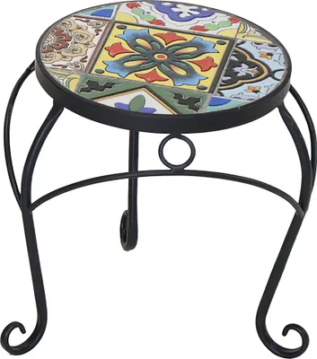 Produktbild von Blumenhocker aus Metall mit Mosaik-Keramikfliesen Pflanzenhocker Blumenständer Pflanzenständer - Ø 20 cm - H 24 cm