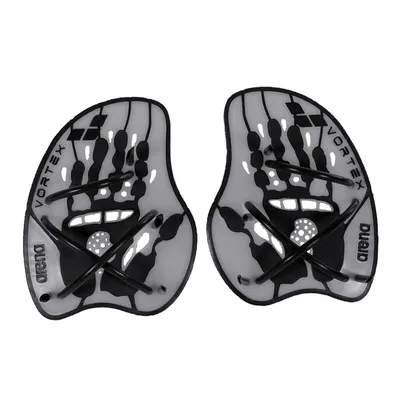 A pair of Arena Vortex Evolution Hand Paddles for swimming, shown from a top-down perspective against a white background.