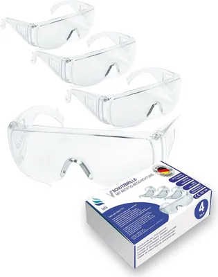 Produktbild von 4 Stück Sicherheitsbrille mit UV-Schutz und Anti-Beschlag-Beschichtung - Leicht und Kratzfest - Geeignet für Brillenträger und Sport