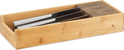 Productafbeelding van Messenhouder bamboe - Kurken bodem - Messenblok - Lade-organizer - 6,5 x 38 x 15,5 cm - Natuur
