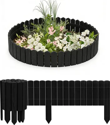 Image de UISEBRT Clôture en bois flexible 40 cm de hauteur, 2 m de longueur, anthracite, clôture de parterre en bois de pin avec fil métallique, clôture de jardin DIY, bordure de parterre décorative