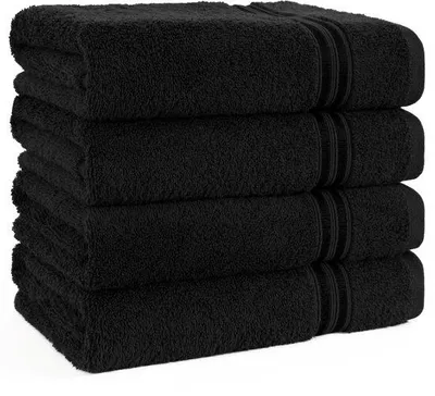 Produktbild von Unyqoos® 4er-Set schwarze Baumwoll-Handtücher 50 x 100 cm – weiche, saugfähige Badetücher für Bad, Sauna & Spa, schnell trocknend