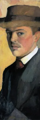 Obrázok produktu pre August Macke umelecká tlač obrazu - Autoportrét s klobúkom, 1909, detail (158 x 53 cm)