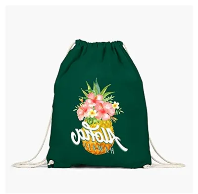 Produktbild von Turnbeutel mit Ananas und Blumenmotiv in Grün