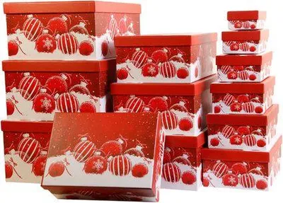 Produktbild von Aufbewahrungsboxen Schachteln Geschenkbox im 13er Set mit Deckel "Weihnachten Kugel rot"