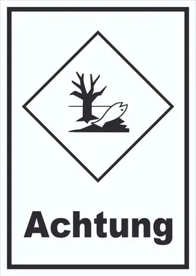 Produktbild von Schild Kenn­zeichen Umwelt­gefähr­dend Achtung Fisch Wasser Baum hochkant A4 Rückseite selbstklebend