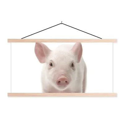 Produktbild von MuchoWow® Textilposter Schwein - Tiere - Weiß 120x60 cm mit holzfarbenen Rahmen - Klemmleiste