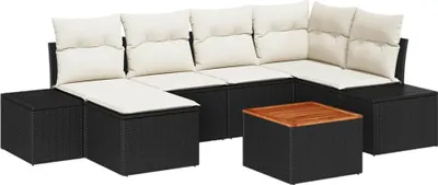 Immagine prodotto di vidaXL Set di divani da giardino con cuscini 7 pezzi in polirattan nero