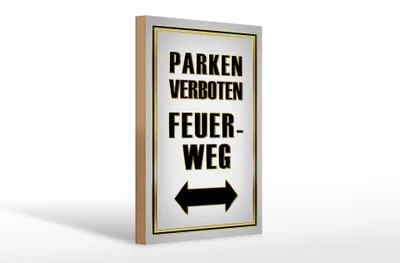 Produktbild von Holzschild  Parken verboten Feuerweg, 30 x 20 cm, Holzschilder Achtung Fahrzeuge