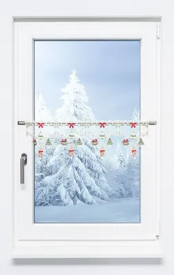 Produktbild von Scheibengardine Plauener Spitze - Weihnachtsdeko  (Bx H) 128cm * 20cm rot/Rot-Grün