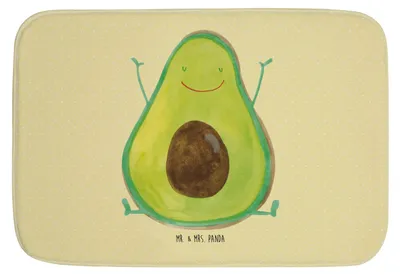 Produktbild von Mr. & Mrs. Panda Badläufer Avocado Glücklich - Gelb Pastell - Geschenk, Juhuu, Badematte, Frucht, Badvorleger, Badteppich, Chaos, Badezimmerteppich, Bad Fußmatte, Gesund